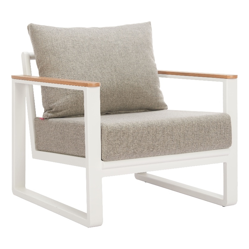 Pemberly Row Contemporary Aluminum Outdoor Armchair Taupe & White