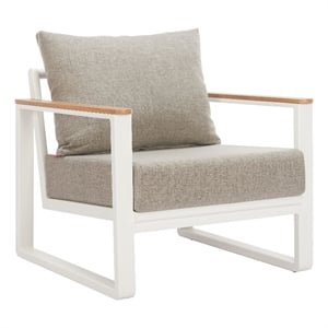 Pemberly Row Contemporary Aluminum Outdoor Armchair Taupe & White