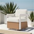 Pemberly Row Contemporary Outdoor Swivel Chair White & Brown