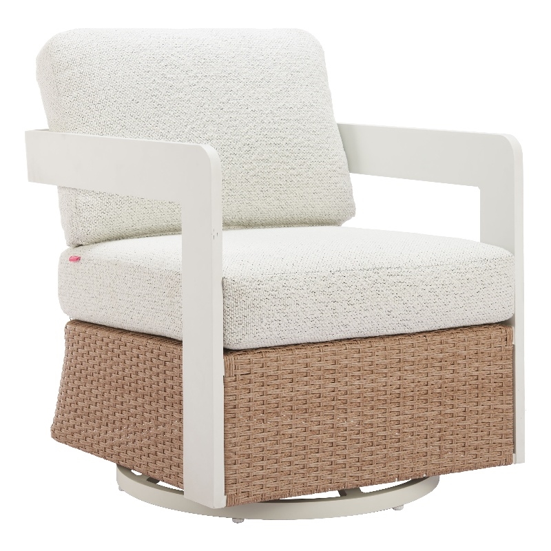 Pemberly Row Contemporary Outdoor Swivel Chair White & Brown