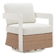 Pemberly Row Contemporary Outdoor Swivel Chair White & Brown