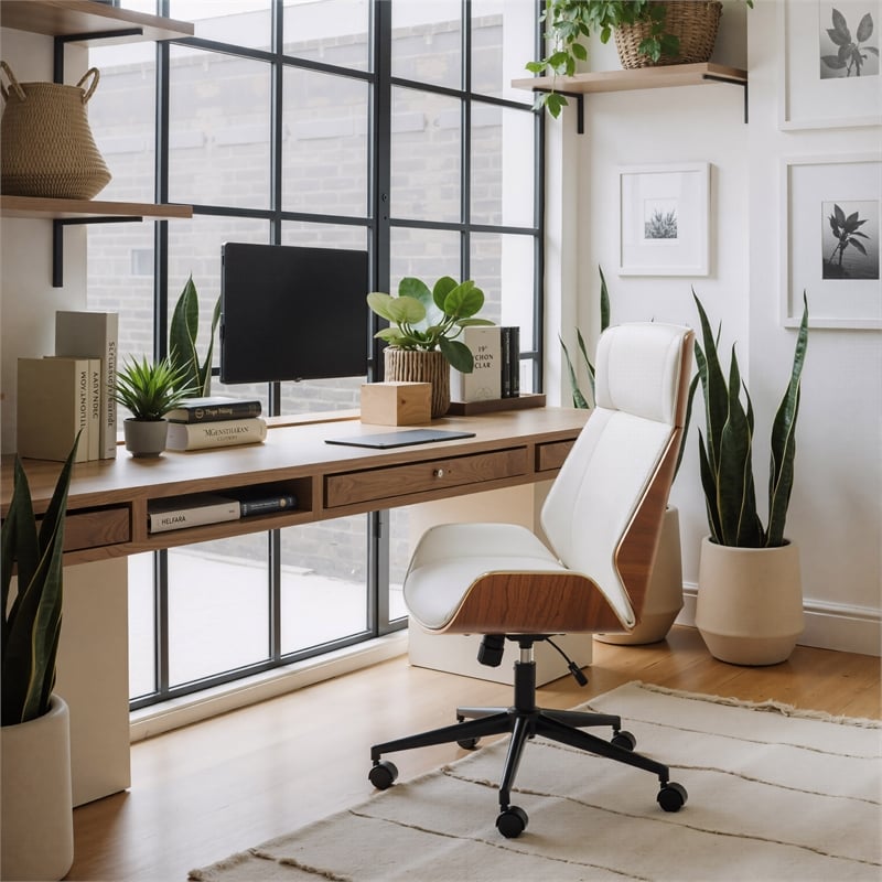 Pemberly Row Contemporary Office High Back Office Chair White