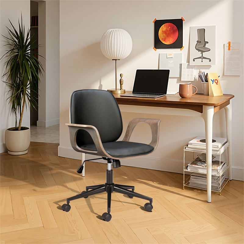 Pemberly Row Contemporary Engineered Wood Office Chair Black