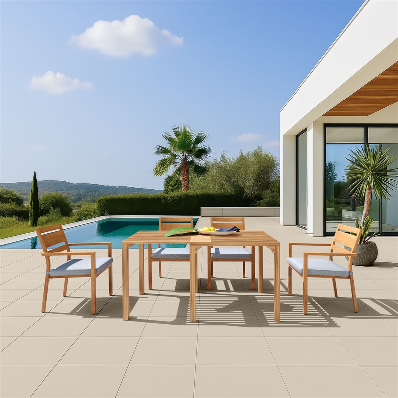 Pemberly Row Contemporary Rader Outdoor Dining Chair Natural