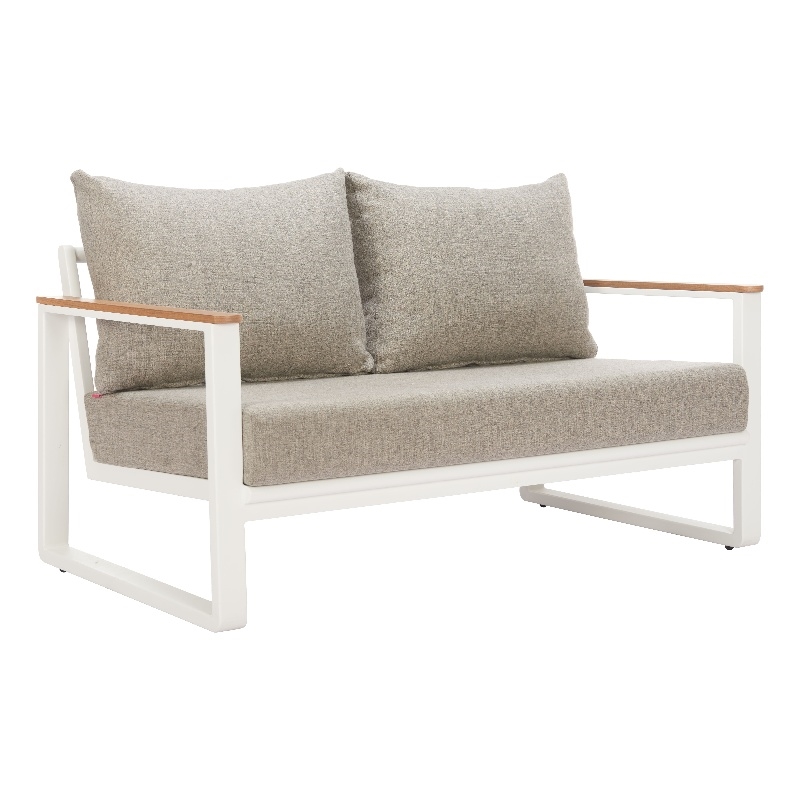 Pemberly Row Contemporary Aluminum Outdoor Sofa Taupe & White