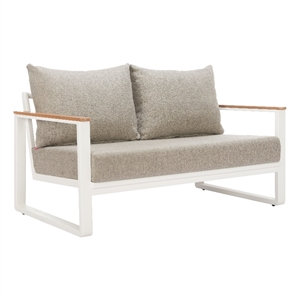 Pemberly Row Contemporary Aluminum Outdoor Sofa Taupe & White