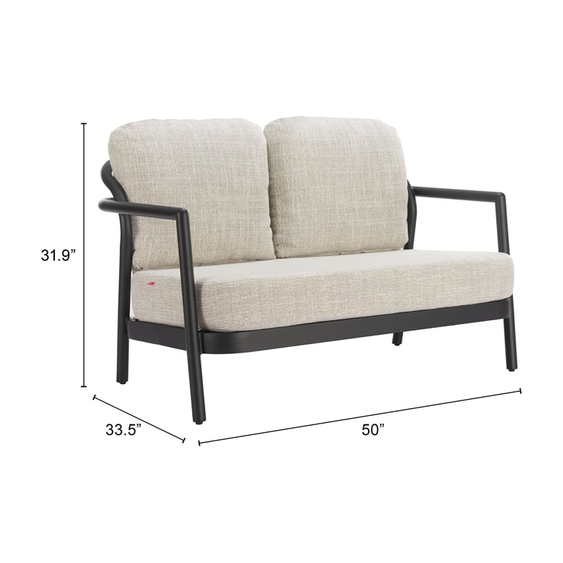 Pemberly Row Contemporary Assembled Aluminum Outdoor Loveseat Beige