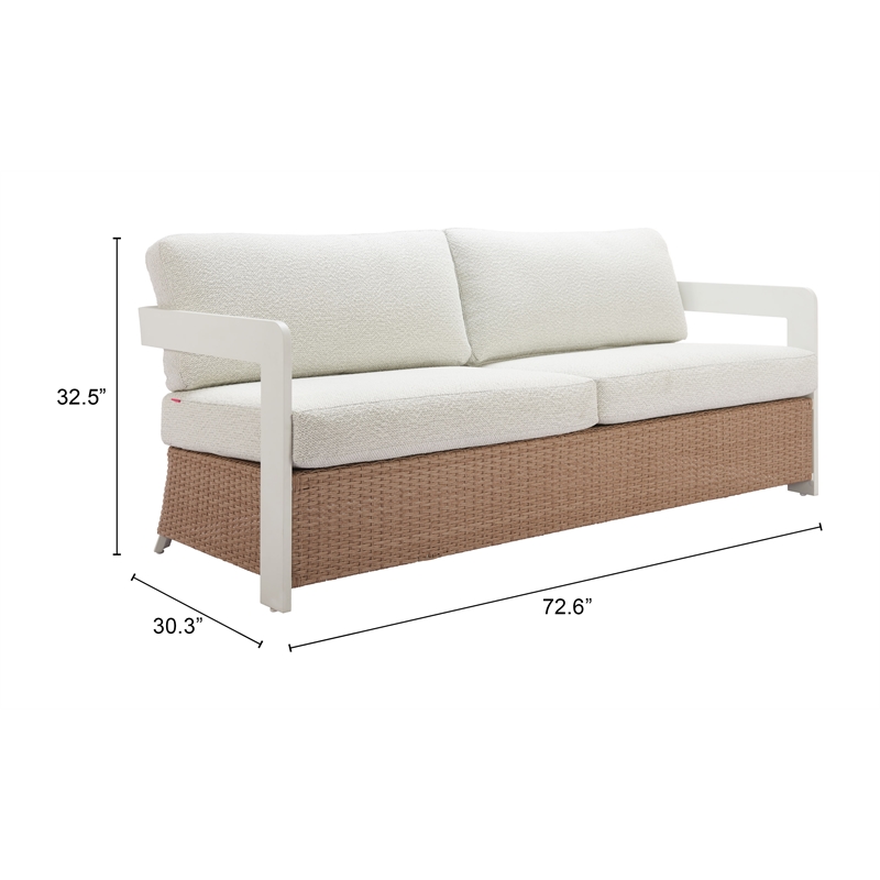 Pemberly Row Contemporary Aluminum Outdoor Sofa White & Brown