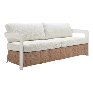 Pemberly Row Contemporary Aluminum Outdoor Sofa White & Brown