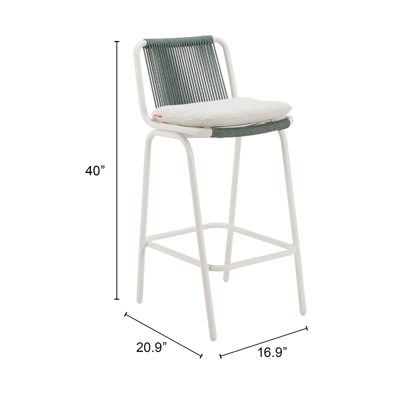 Pemberly Row Contemporary Aluminum Outdoor Barstool White & Green
