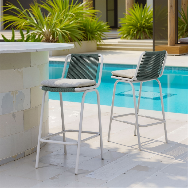 Pemberly Row Contemporary Aluminum Outdoor Barstool White & Green