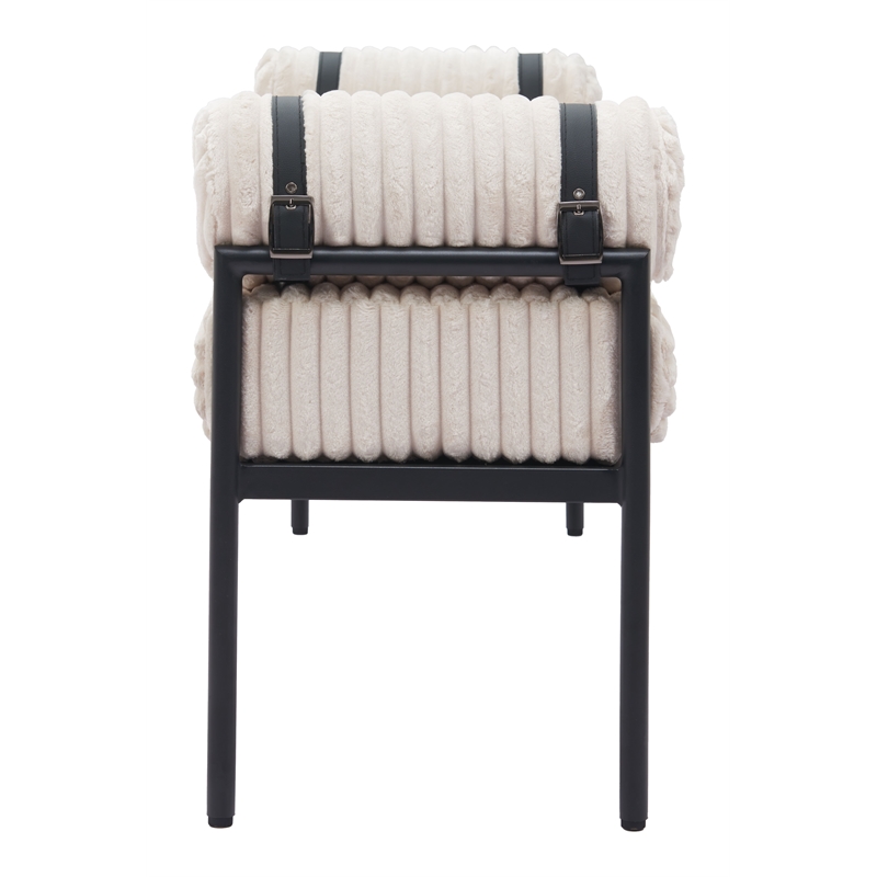 Pemberly Row Corduroy Fabric Upholstered Living Room Bench in Cream/Black