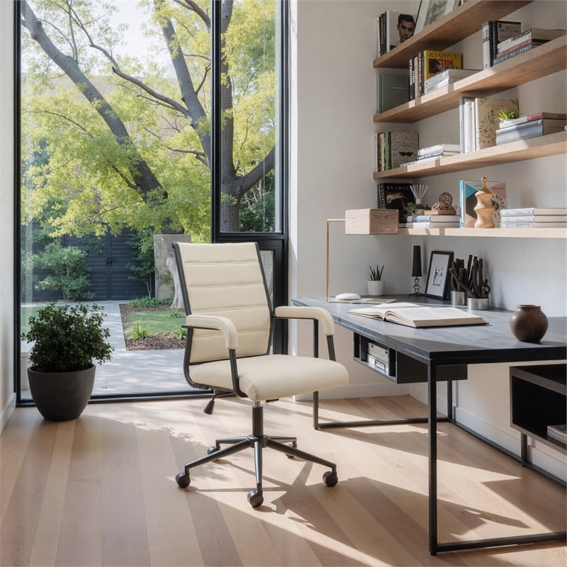 Pemberly Row Contemporary Engineered Wood Office Chair Beige