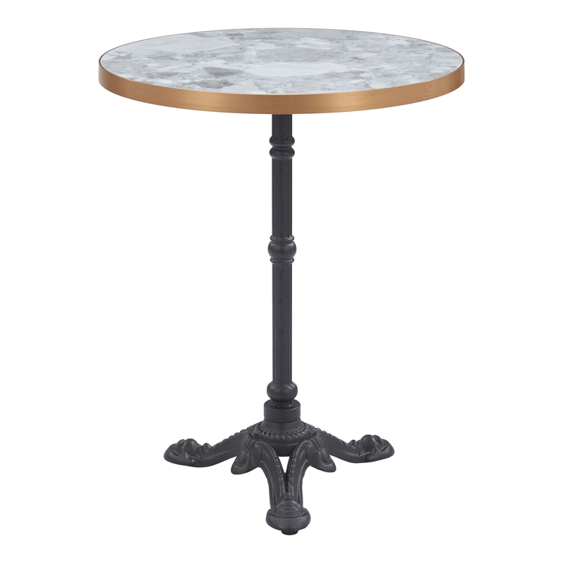 Pemberly Row Faux Stone MDF/Cast Aluminum Iron Patio Pub Table in Multi-Color