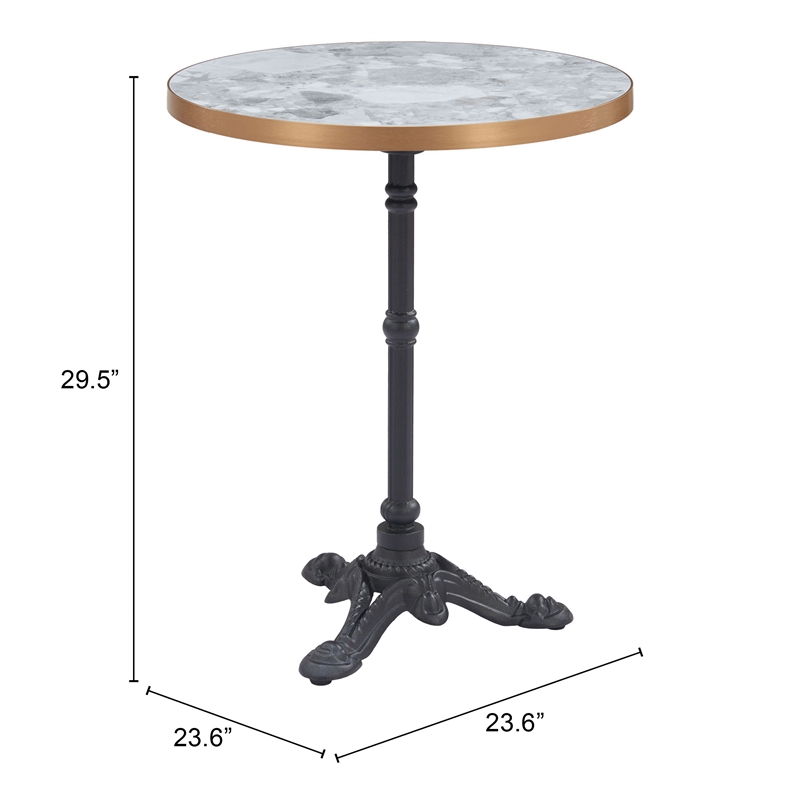 Pemberly Row Faux Stone MDF/Cast Aluminum Iron Patio Pub Table in Multi-Color