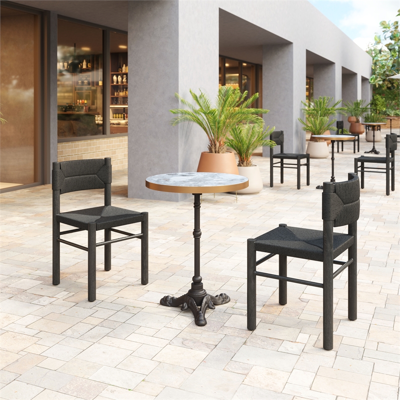Pemberly Row Faux Stone MDF/Cast Aluminum Iron Patio Pub Table in Multi-Color