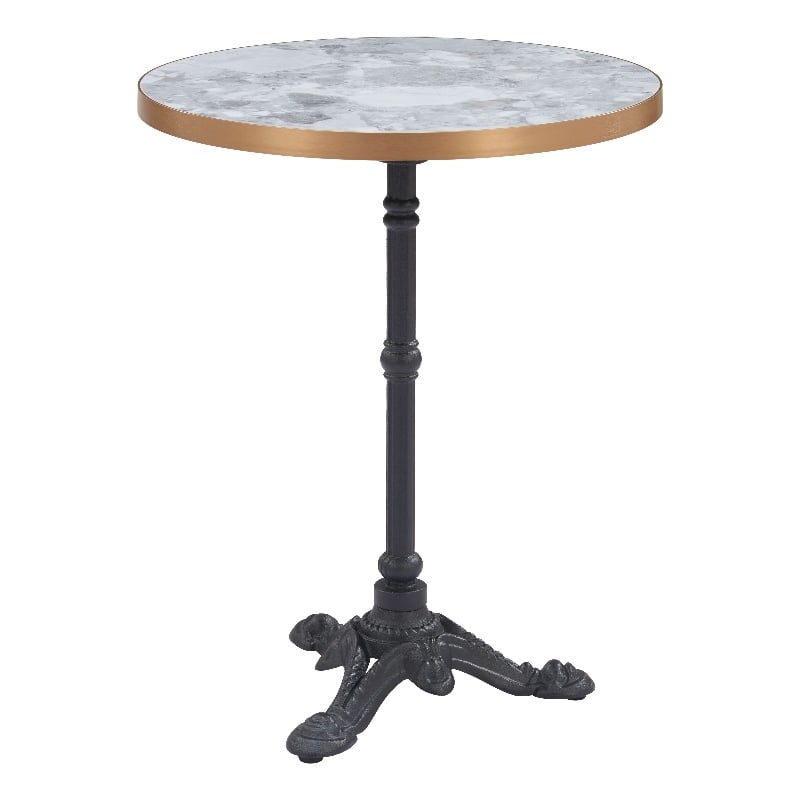 Pemberly Row Faux Stone MDF/Cast Aluminum Iron Patio Pub Table in Multi-Color