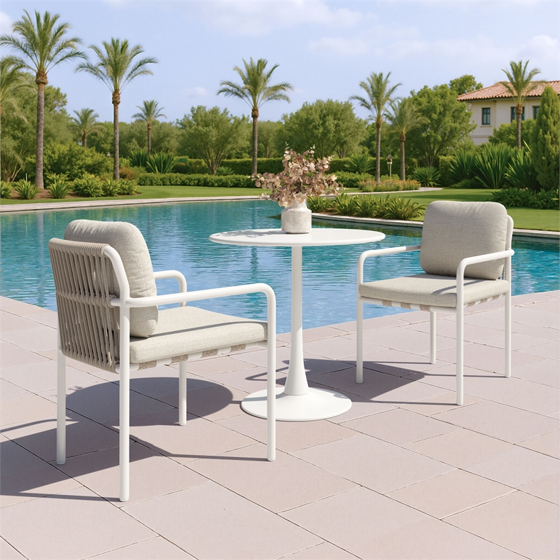 Pemberly Row Contemporary Outdoor Dining Chair Beige (Set of 2)
