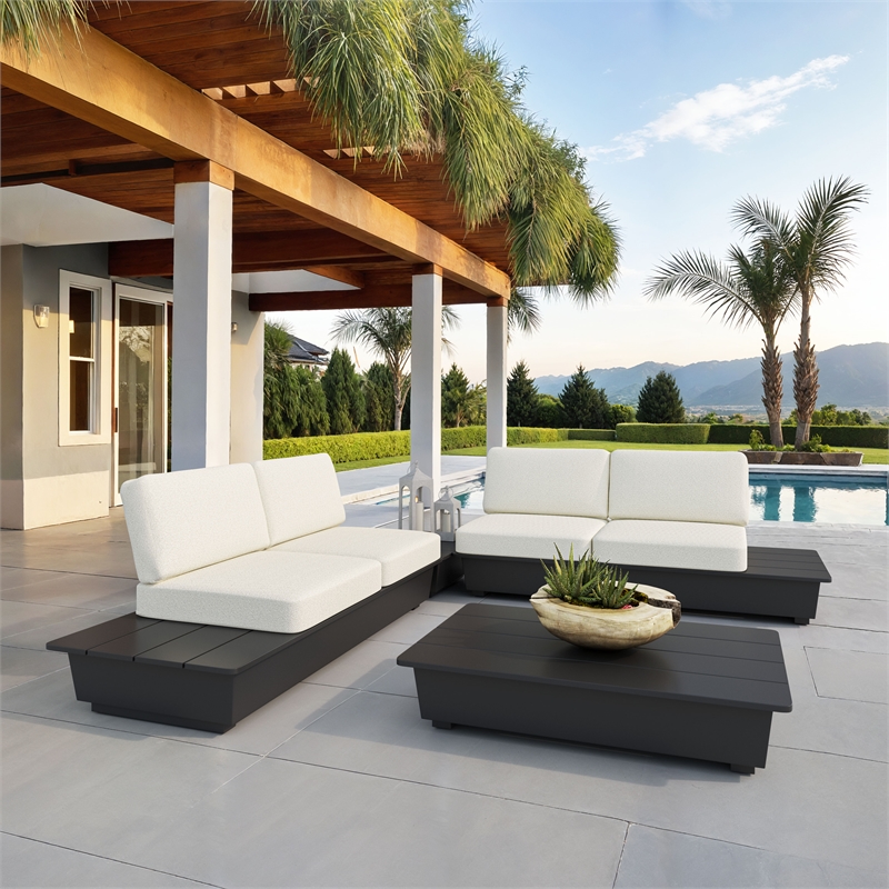 Pemberly Row Contemporary Aluminum Outdoor LHF Loveseat Beige