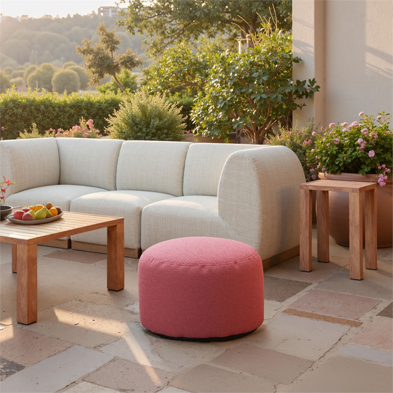 Pemberly Row Contemporary Assembled Fabric Outdoor Ottoman Red