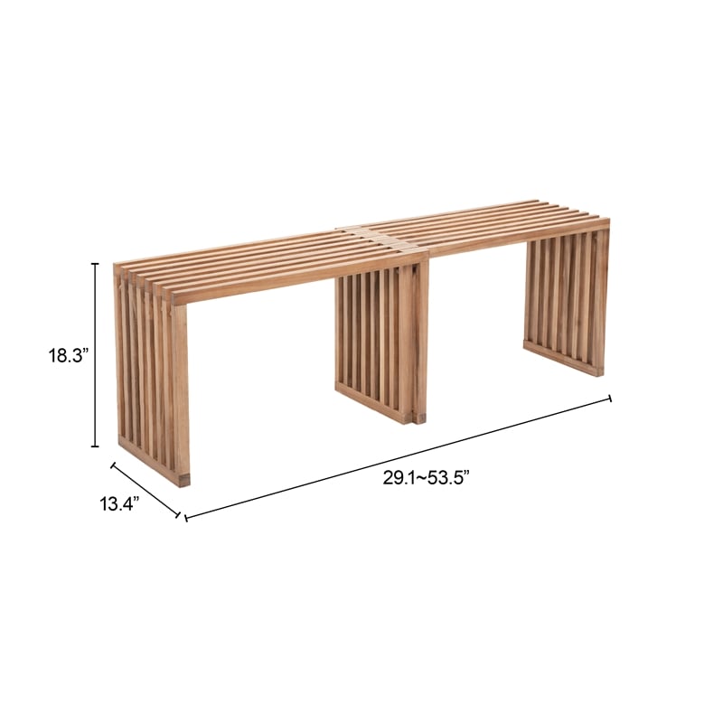 Pemberly Row Contemporary Solid Wood Outdoor Extendable Bench Natural