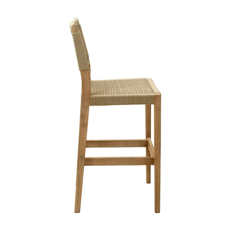 Pemberly Row Contemporary Assembled Solid Wood Outdoor Barstool Beige