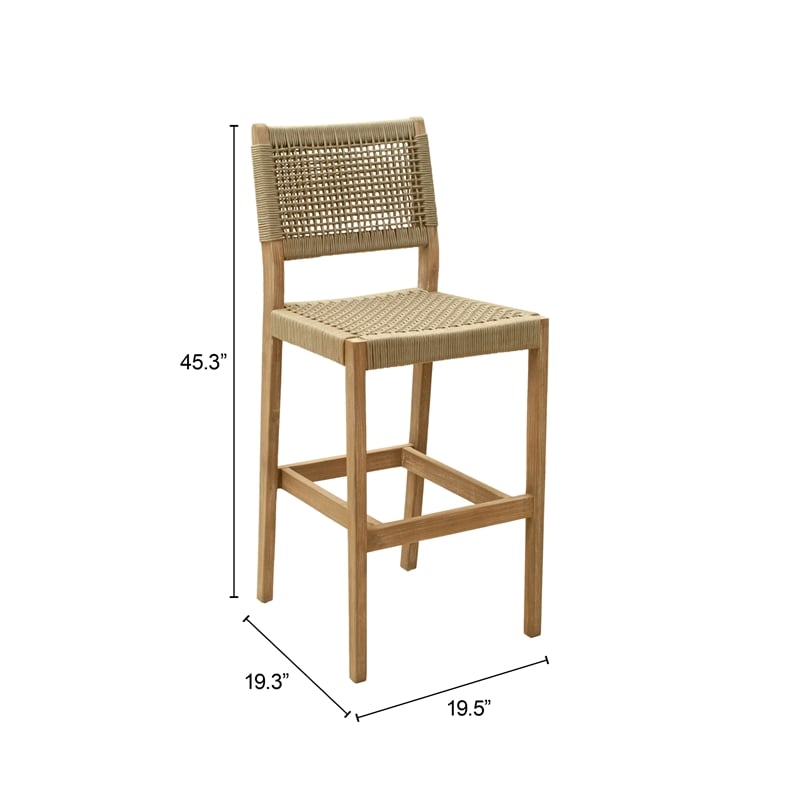 Pemberly Row Contemporary Assembled Solid Wood Outdoor Barstool Beige