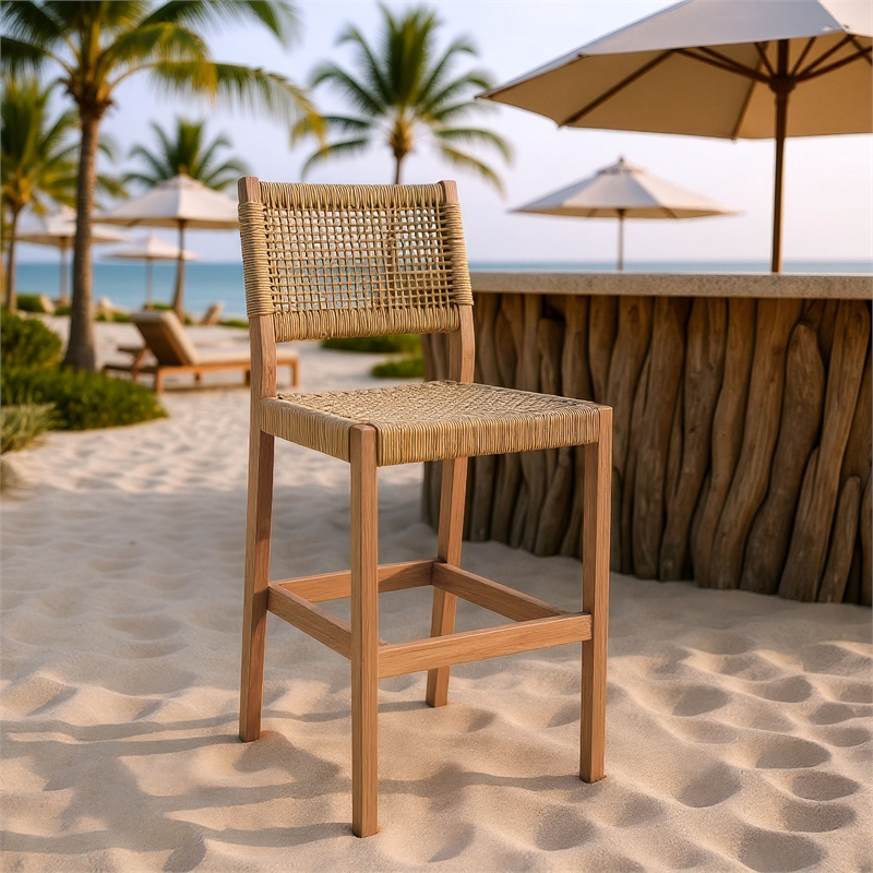 Pemberly Row Contemporary Assembled Solid Wood Outdoor Barstool Beige