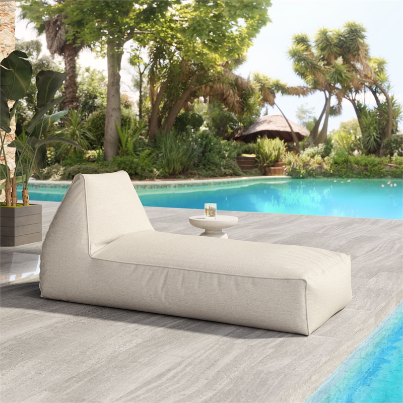 Pemberly Row Contemporary Assembled Fabric Outdoor Lounge Chair Beige