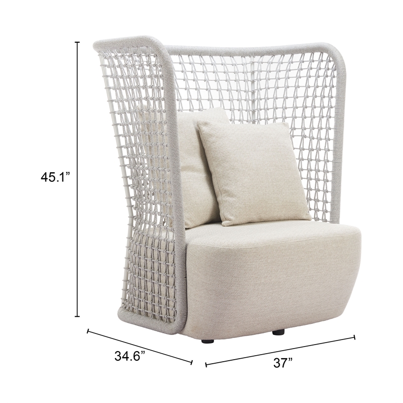 Pemberly Row Contemporary Aluminum Outdoor Accent Chair Beige