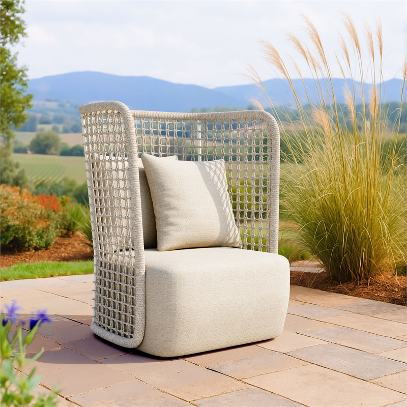 Pemberly Row Contemporary Aluminum Outdoor Accent Chair Beige
