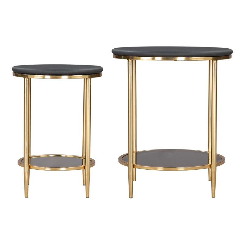 Pemberly Row Contemporary Engineered Wood Coffee Table Set (2-Piece) Black