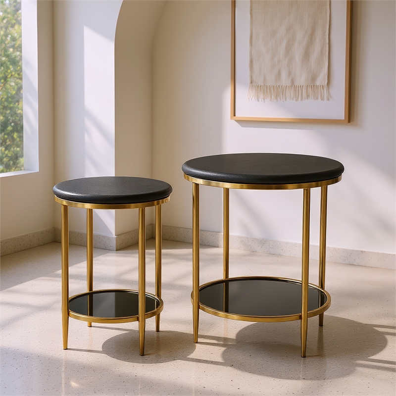 Pemberly Row Contemporary Engineered Wood Coffee Table Set (2-Piece) Black