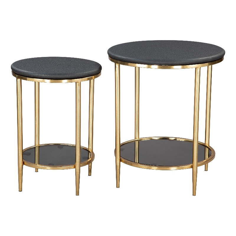 Pemberly Row Contemporary Engineered Wood Coffee Table Set (2-Piece) Black