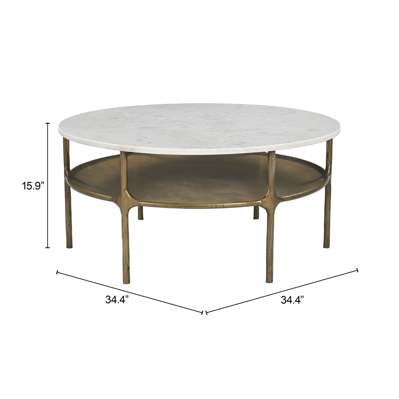 Pemberly Row Modern / Contemporary Metal Coffee Table White & Brass