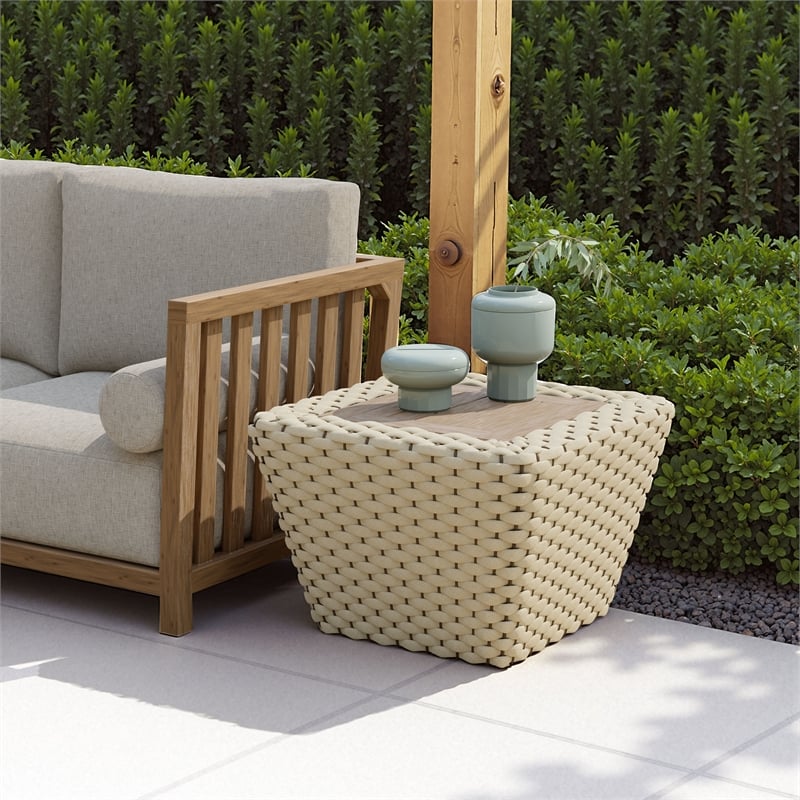 Pemberly Row Contemporary Aluminum Coffee Table White & Natural