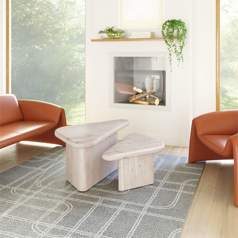 Pemberly Row Contemporary Coffee Table Set (2-Piece) Natural