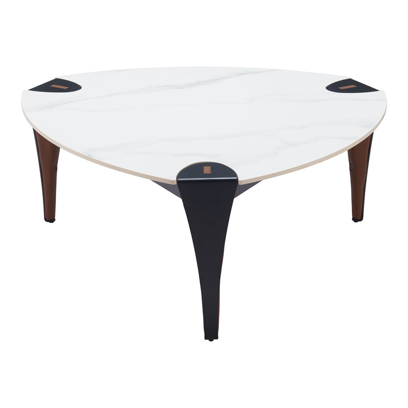 Pemberly Row Faux Marble Sintered Stone and Steel Coffee Table Multi-Color