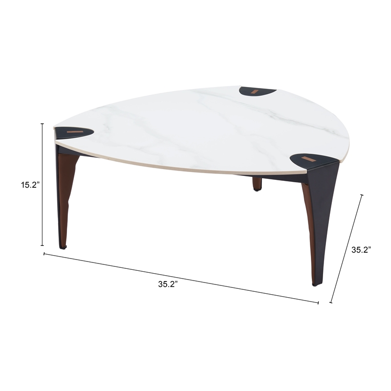 Pemberly Row Faux Marble Sintered Stone and Steel Coffee Table Multi-Color