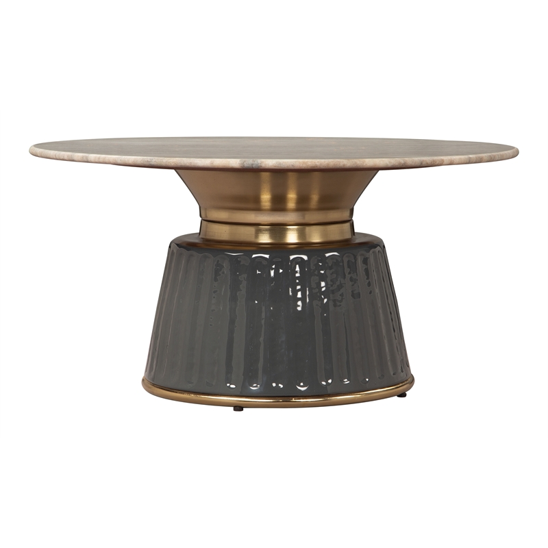 Pemberly Row Engineered Wood/Marble Top Round Coffee Table in Multi-Color