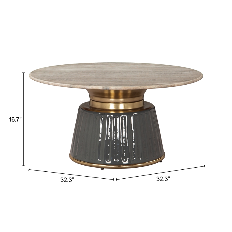 Pemberly Row Engineered Wood/Marble Top Round Coffee Table in Multi-Color