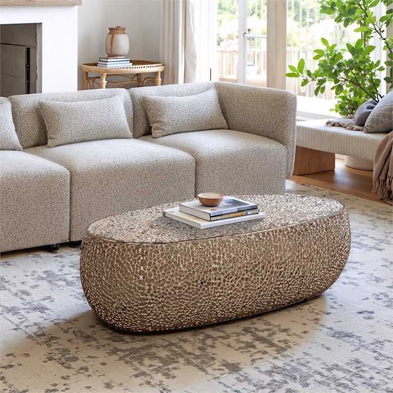 Pemberly Row Contemporary Assembled Aluminum Coffee Table Silver