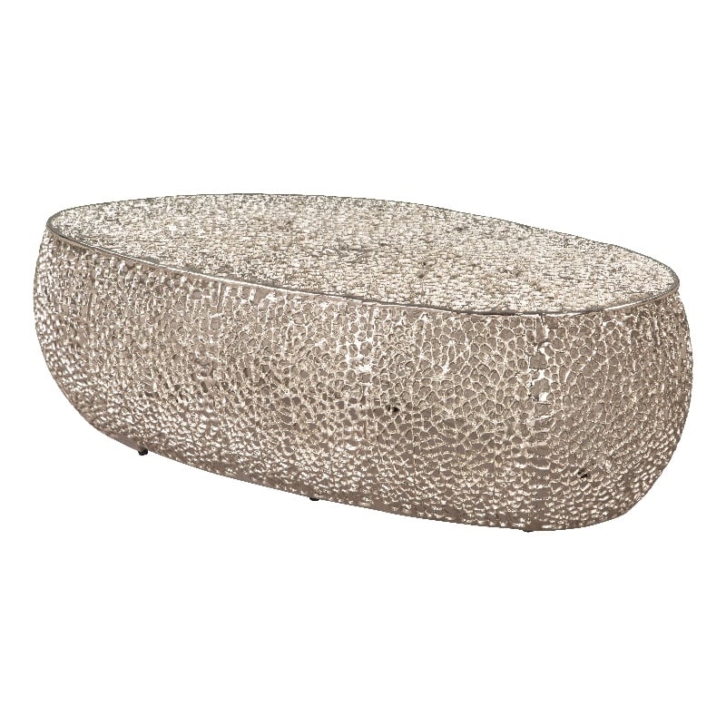Pemberly Row Contemporary Assembled Aluminum Coffee Table Silver