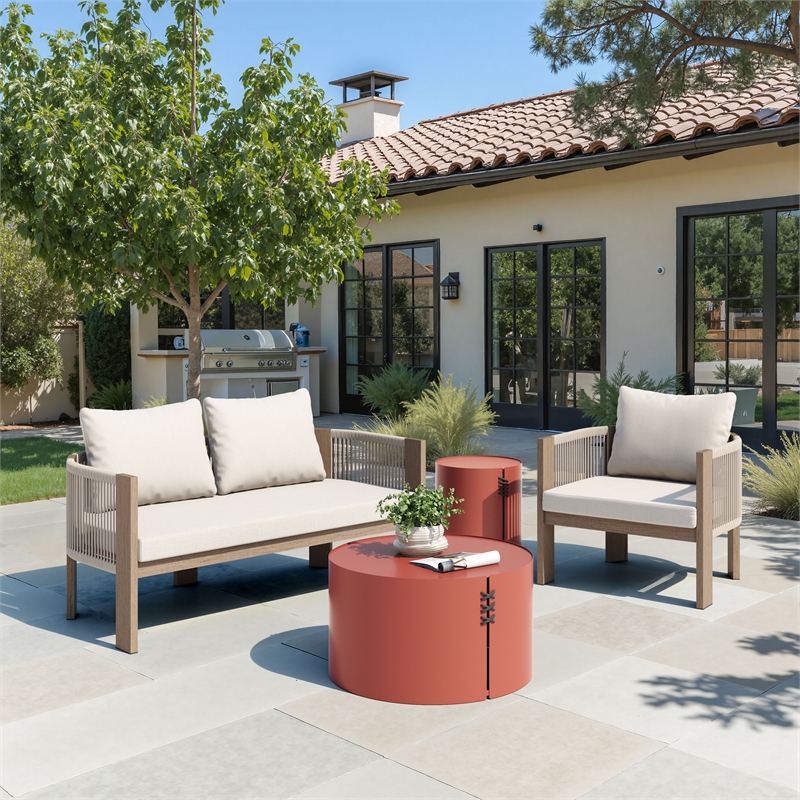 Pemberly Row Contemporary Assembled Aluminum Coffee Table Brown