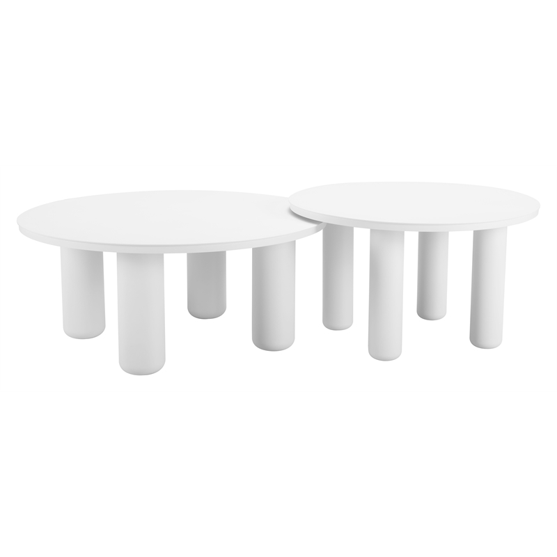 Pemberly Row Contemporary Aluminum Coffee Table Set (2-Piece) White