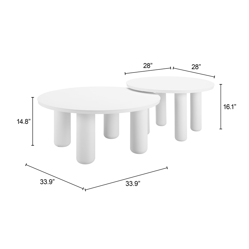 Pemberly Row Contemporary Aluminum Coffee Table Set (2-Piece) White