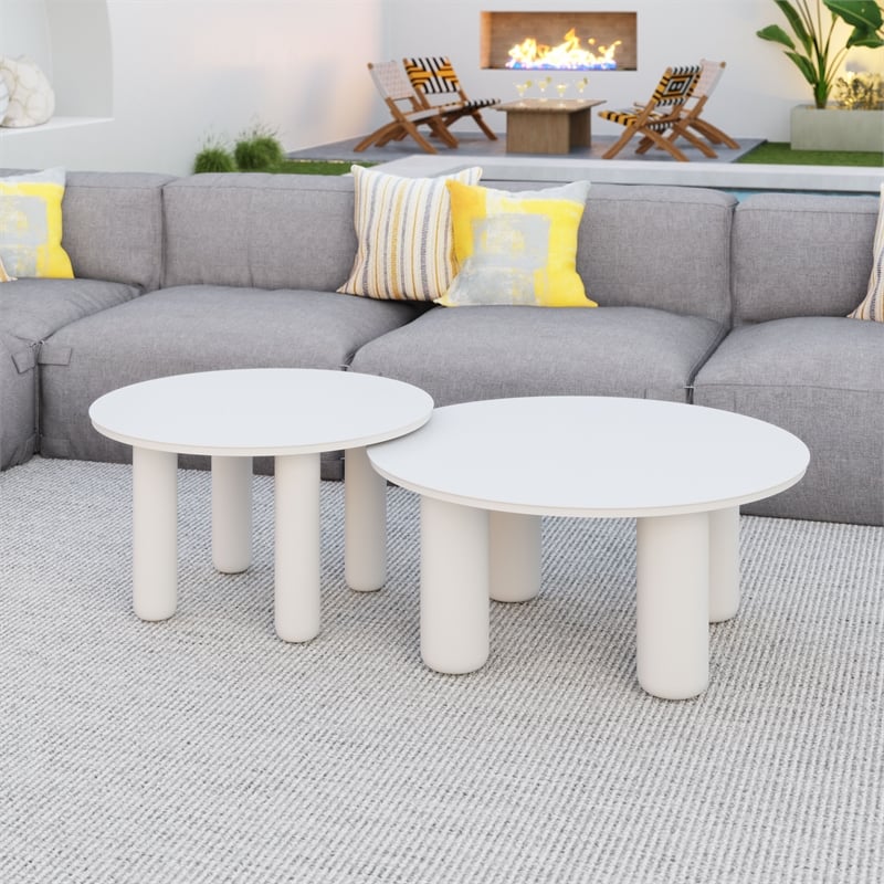 Pemberly Row Contemporary Aluminum Coffee Table Set (2-Piece) White