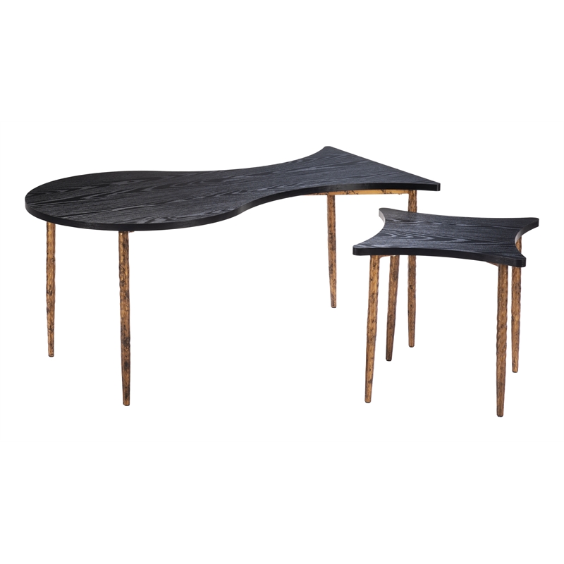 Pemberly Row Contemporary Coffee Table Set (2-Piece) Black & Bronze