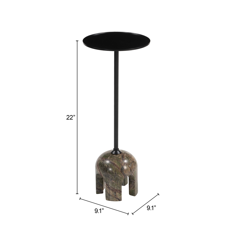 Pemberly Row Contemporary Painted Iron/Marble Round End Table in Multi-Color