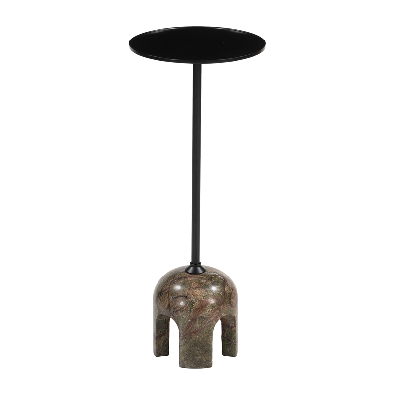 Pemberly Row Contemporary Painted Iron/Marble Round End Table in Multi-Color